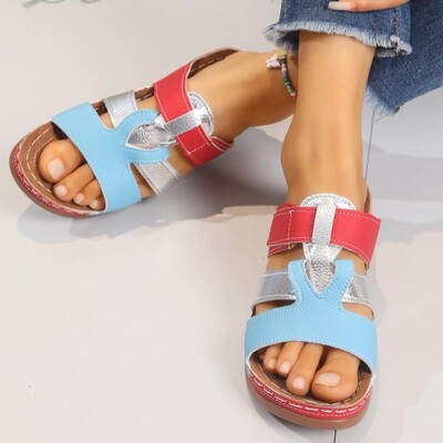 Sussid Naiste Colorblock avatud varbaga platvorm suvised naiste kiilu sandaalid Vintage vabaaja naiste platvormiga sussid