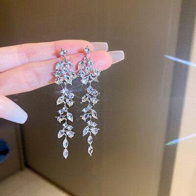 Sjajne kristalne cirkonske duge naušnice s nitnama za žene Geometrijske viseće naušnice s resicama Modni party Vintage nakit s privjescima