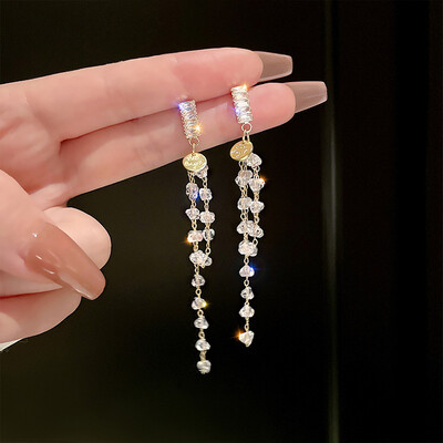 Sjajne kristalne cirkonske duge naušnice s nitnama za žene Geometrijske viseće naušnice s resicama Modni party Vintage nakit s privjescima
