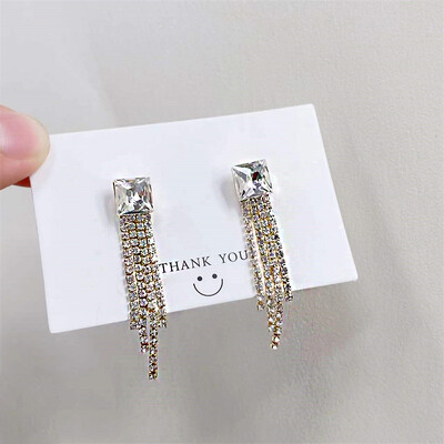Sjajne kristalne cirkonske duge naušnice s nitnama za žene Geometrijske viseće naušnice s resicama Modni party Vintage nakit s privjescima