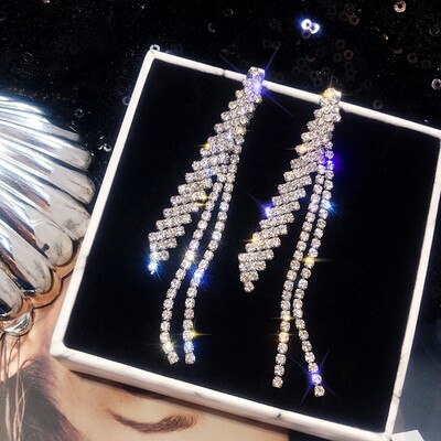 Sjajne kristalne cirkonske duge naušnice s nitnama za žene Geometrijske viseće naušnice s resicama Modni party Vintage nakit s privjescima