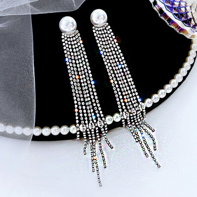Sjajne kristalne cirkonske duge naušnice s nitnama za žene Geometrijske viseće naušnice s resicama Modni party Vintage nakit s privjescima