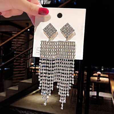 Sjajne kristalne cirkonske duge naušnice s nitnama za žene Geometrijske viseće naušnice s resicama Modni party Vintage nakit s privjescima