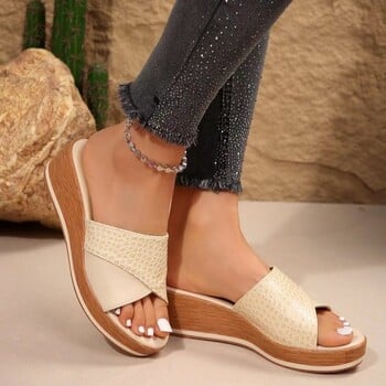 Γυναικείες παντόφλες Wedge Heel Plus Size 2024 Καλοκαίρι Νέο Στιλ Μοντέρνα Γυναικεία Παπούτσια Γυναικεία άνετα σανδάλια PU Wedge Platform