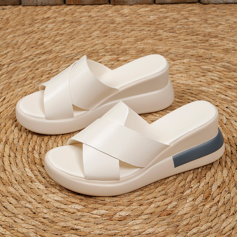 2024. Kožne ženske papuče Ležerne dnevne kućne ravne cipele Ljetne cipele za ženske platforme 2024. Nova ženska obuća Vel. 34-39