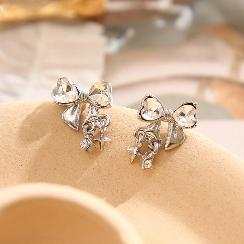 Vintage roosad kristallist kõrvarõngad naistele Y2K Bowknot kõrvarõngad Korea mood armsad armsad ripatskõrvarõngad aksessuaarid ehted