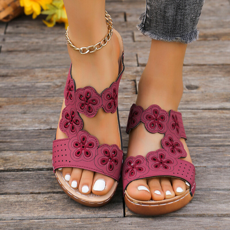 Nove ljetne ženske papuče veće veličine Ženske cipele Retro rimske sandale navlake Ženske ležerne sandale na cvjetne klinove Papuče s platformom