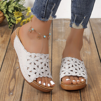 Moteriškos šlepetės vasarinės šlepetės Moteriškos pleištinės basutės Aukščiausios kokybės ortopedinės atviros basutės Vintažinės neslystančios moteriškos platformos batai