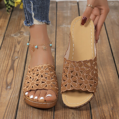 Moteriškos šlepetės vasarinės šlepetės Moteriškos pleištinės basutės Aukščiausios kokybės ortopedinės atviros basutės Vintažinės neslystančios moteriškos platformos batai