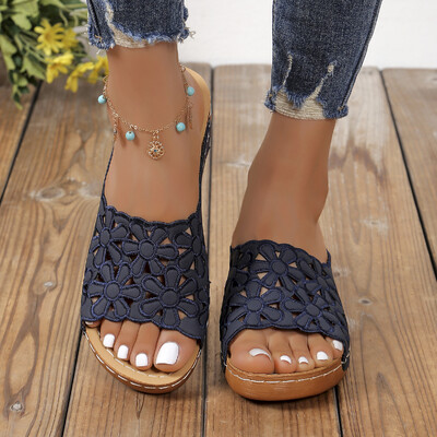 Moteriškos šlepetės vasarinės šlepetės Moteriškos pleištinės basutės Aukščiausios kokybės ortopedinės atviros basutės Vintažinės neslystančios moteriškos platformos batai