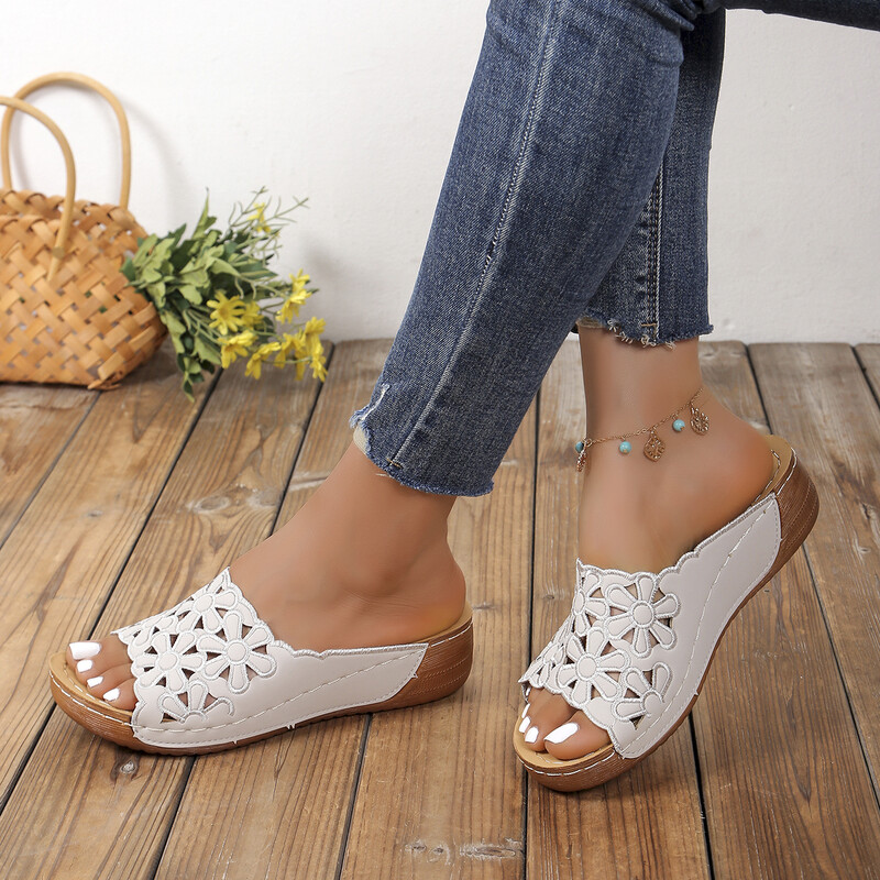 Moteriškos šlepetės vasarinės šlepetės Moteriškos pleištinės basutės Aukščiausios kokybės ortopedinės atviros basutės Vintažinės neslystančios moteriškos platformos batai