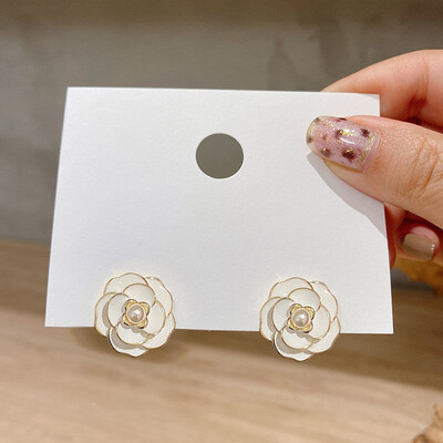 Bijele boje Cvjetne viseće naušnice za žene Okrugli naušnice u obliku srca, cvijet, okrugli list, trokut, biserna mašna, okrugle naušnice, nakit Brincos