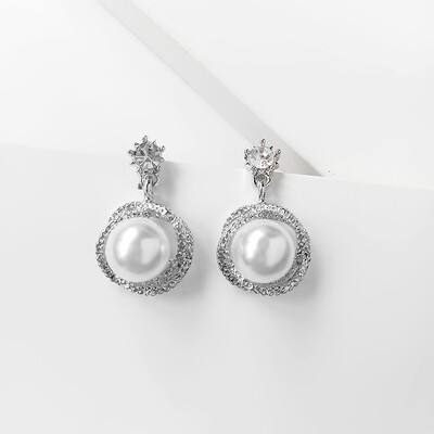 Bijele boje Cvjetne viseće naušnice za žene Okrugli naušnice u obliku srca, cvijet, okrugli list, trokut, biserna mašna, okrugle naušnice, nakit Brincos