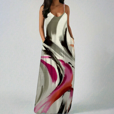 Απλό και κομψό γυναικείο φόρεμα παραλίας Σταδιακή αλλαγή χρωμάτων Εκτύπωση μόδας καλοκαιρινά φορέματα 2024 Sling μακριά φορέματα