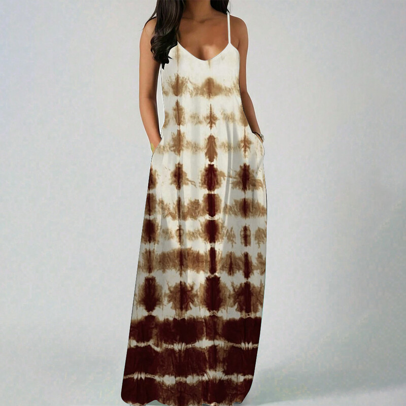 Απλό και κομψό γυναικείο φόρεμα παραλίας Σταδιακή αλλαγή χρωμάτων Εκτύπωση μόδας καλοκαιρινά φορέματα 2024 Sling μακριά φορέματα