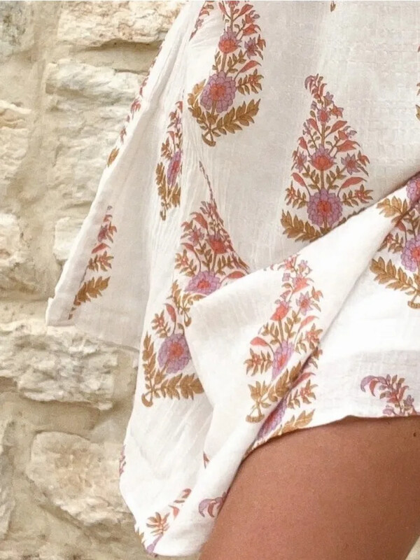 Naiste mood Kevad/suvi lihtsa taimse trükiga plisseeritud kleit, diagonaalne õlalaternate varrukatega kleit, vabaaja kleit