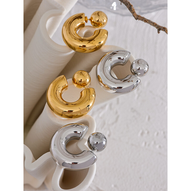 Yhpup roostevabast terasest C-kujuline ümmargune turske ebatavaline kõrvarõngad ehted veekindlast metallist tekstuuriga atraktiivsed naiste aksessuaarid kingitus