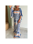 Ljetna nova ženska haljina s jednim izrezom u etničkom stilu s šišmiš rukavima INS ležerna haljina za odmor na plaži široka duga haljina