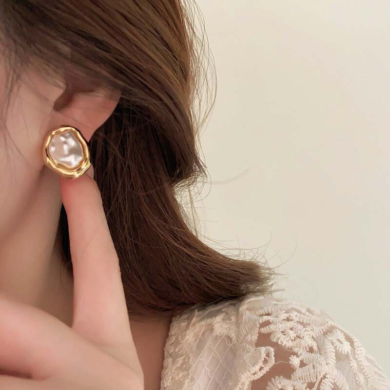 2024, cercei cu perle neregulate din metal, la modă, pentru femei, eleganti, auriu, argintiu, cercei geometrici cu personalitate, bijuterii