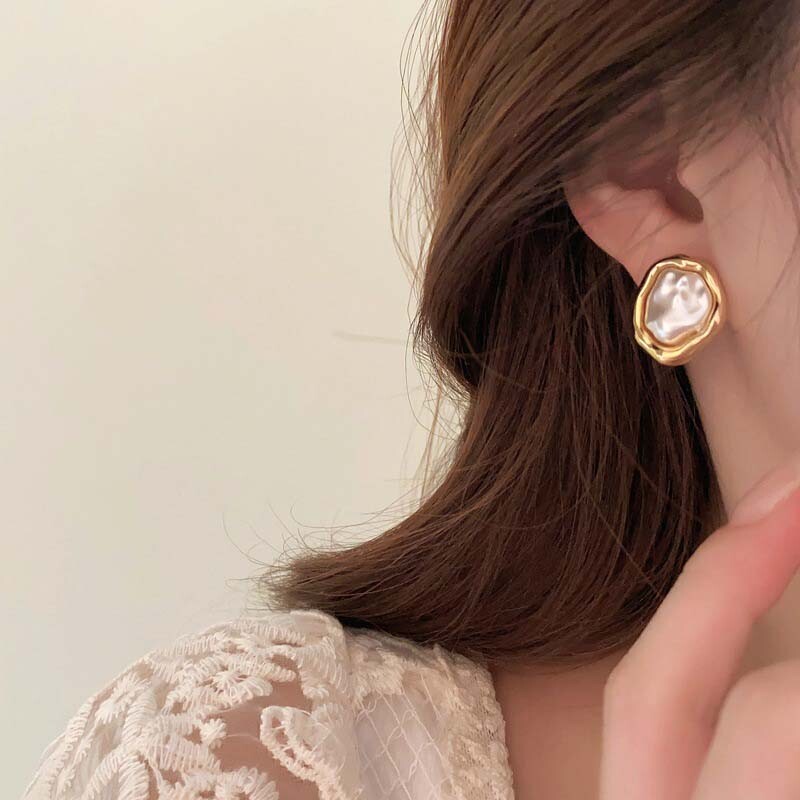 2024, cercei cu perle neregulate din metal, la modă, pentru femei, eleganti, auriu, argintiu, cercei geometrici cu personalitate, bijuterii