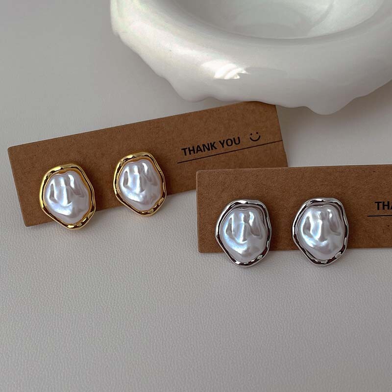 2024, cercei cu perle neregulate din metal, la modă, pentru femei, eleganti, auriu, argintiu, cercei geometrici cu personalitate, bijuterii