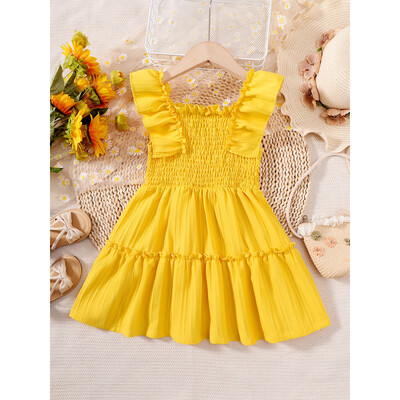 Lastele Tüdrukutele Suveprintsessi kleidid Varrukateta ühevärvilised volangid Moodsad sünnipäevakleidid 4–7-aastastele tüdrukutele