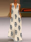 Suvine Maxi Kleit Naiste päikesekleit 2024 ZANZEA Mood Seksikas V-kaelusega Varrukateta Vestidos Naiste vabaajaprint, pikk rüü Femme