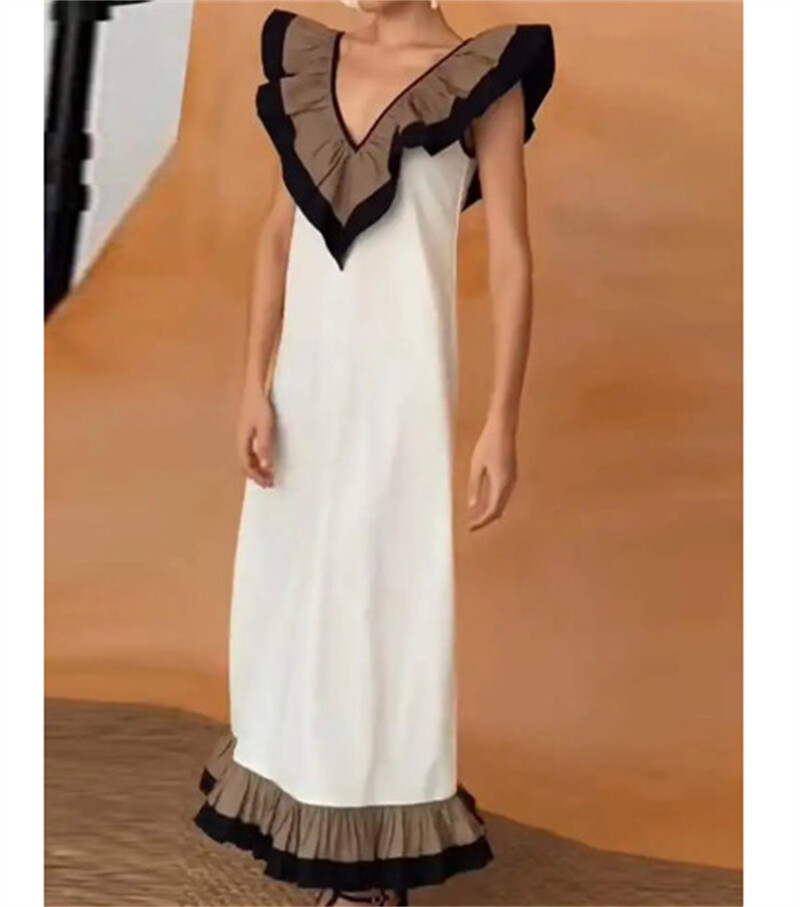 Äärikuga V-kaelusega varrukateta kleit, prinditud värviga kontrast Vestidos naiste uus mood 2024. aasta tänavarõivad, suvised naiste peomantlid Boho