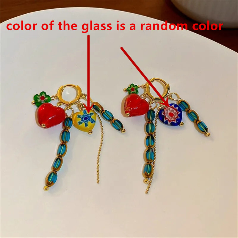 XIALUOKE Geometrijske perle pune boje Srcolike naušnice za uši za žene Bohemijanske naušnice s osobnošću Nakit za zabave