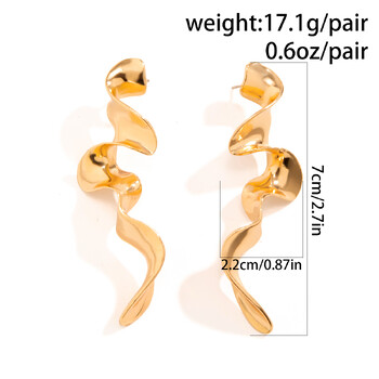 IngeSight.Z Винтидж неправилни метални усукани дълги капкови обеци за жени Творчески геометрични златни вълни Обеци Бижута