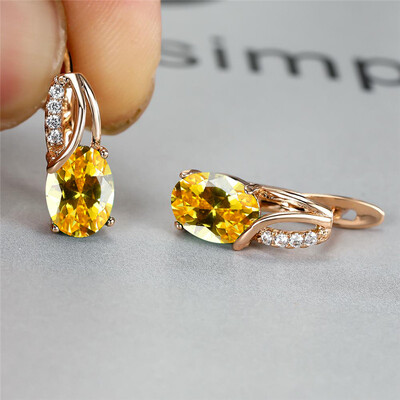 Vesisinine tsirkoon ovaalne kivist kõrvarõngad mitmevärvilised kristallist rõngaskõrvarõngad roosa kullavärvi kihluskõrvarõngad naistele Boho ehted