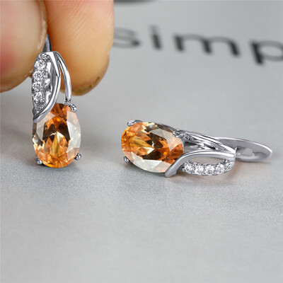 Vesisinine tsirkoon ovaalne kivist kõrvarõngad mitmevärvilised kristallist rõngaskõrvarõngad roosa kullavärvi kihluskõrvarõngad naistele Boho ehted