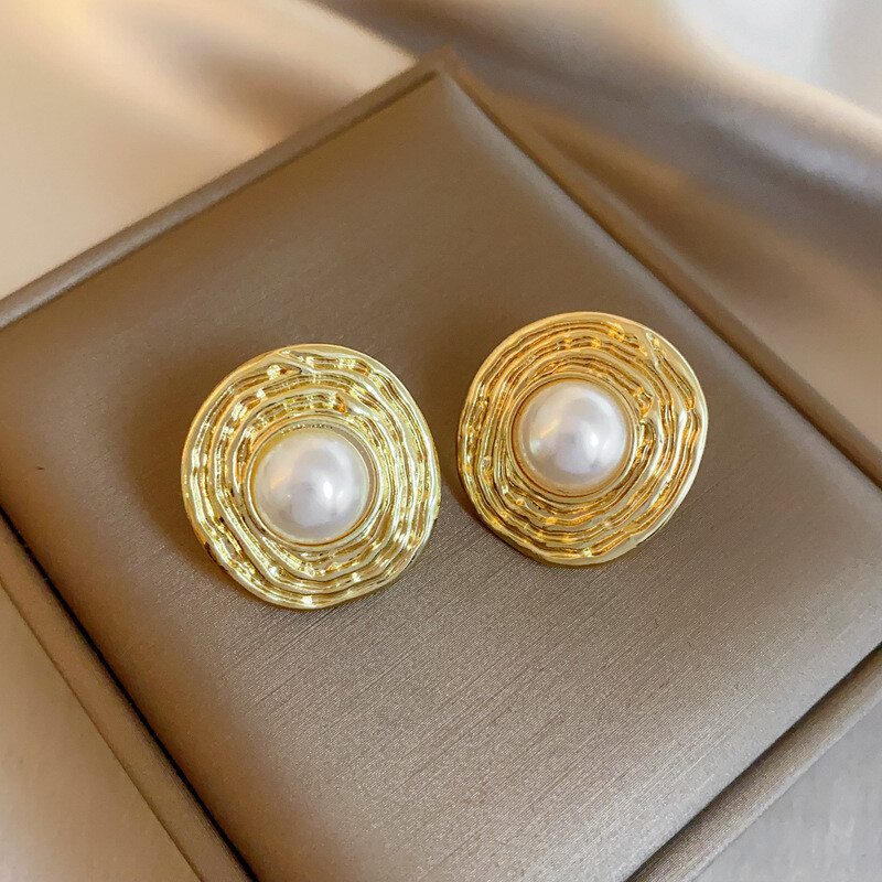 Korėjos netaisyklingo baroko BImitacijos perlų apvalūs auskarai moterims Aukso spalvos auskarai Papuošalai Paprasta Valentino dienos dovana