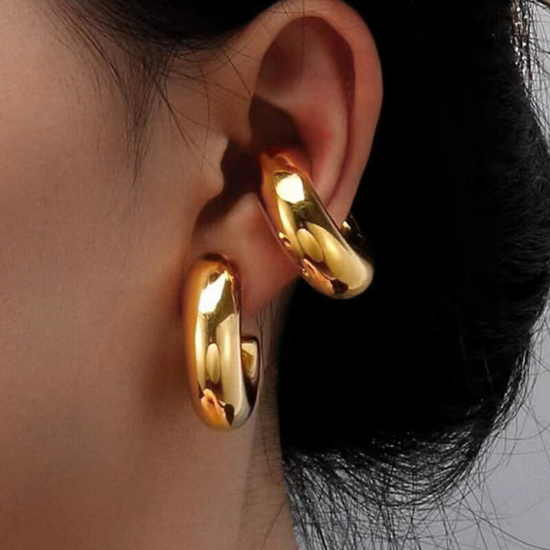 Punk, non-piercing, placat cu aur, în formă de C, ureche, cercel cu clemă gros, pentru femei, bijuterii cu tuburi groase pentru urechi