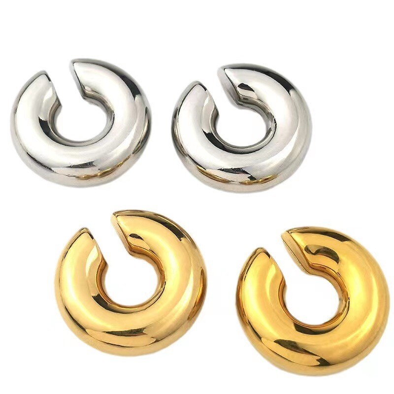 Punk, non-piercing, placat cu aur, în formă de C, ureche, cercel cu clemă gros, pentru femei, bijuterii cu tuburi groase pentru urechi