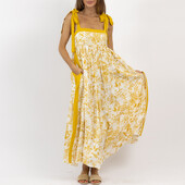 Pavasarinis laisvalaikio gėlių raštas, šventinė paplūdimio suknelė, moteriška Seksuali kvadratinė apykakle, surišama ilga suknelė Vasarinė laisva Boho suknelė be nugaros