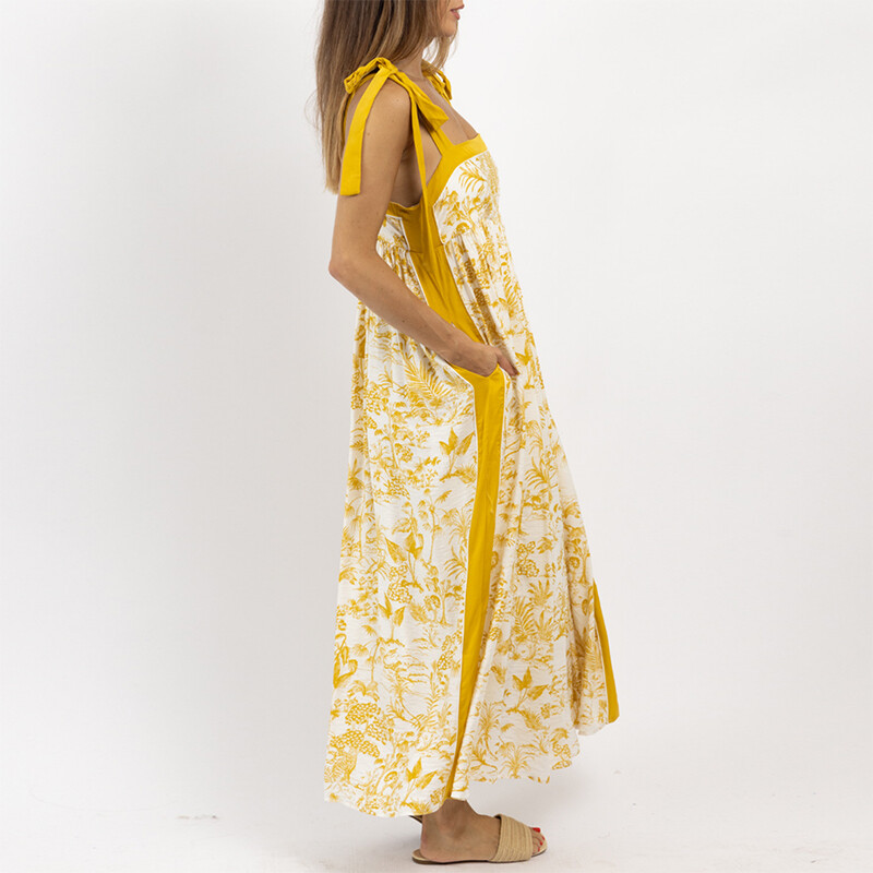 Pavasarinis laisvalaikio gėlių raštas, šventinė paplūdimio suknelė, moteriška Seksuali kvadratinė apykakle, surišama ilga suknelė Vasarinė laisva Boho suknelė be nugaros