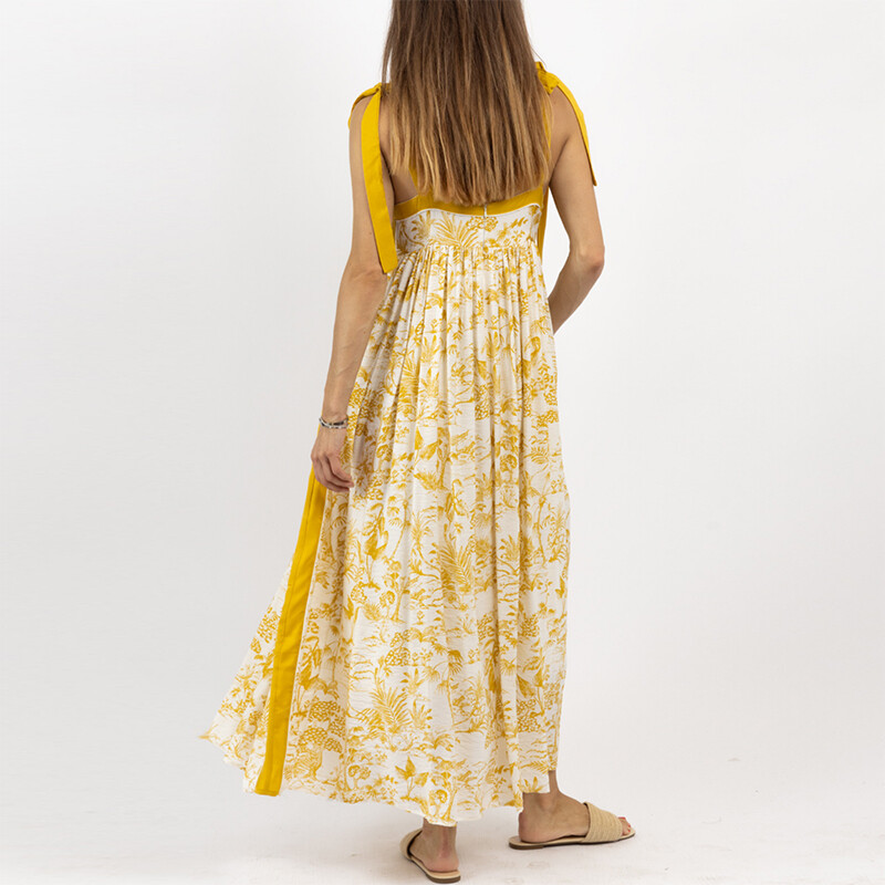 Pavasarinis laisvalaikio gėlių raštas, šventinė paplūdimio suknelė, moteriška Seksuali kvadratinė apykakle, surišama ilga suknelė Vasarinė laisva Boho suknelė be nugaros