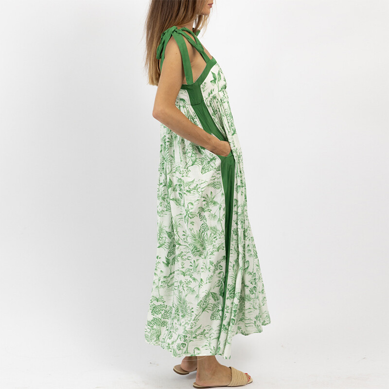 Pavasarinis laisvalaikio gėlių raštas, šventinė paplūdimio suknelė, moteriška Seksuali kvadratinė apykakle, surišama ilga suknelė Vasarinė laisva Boho suknelė be nugaros