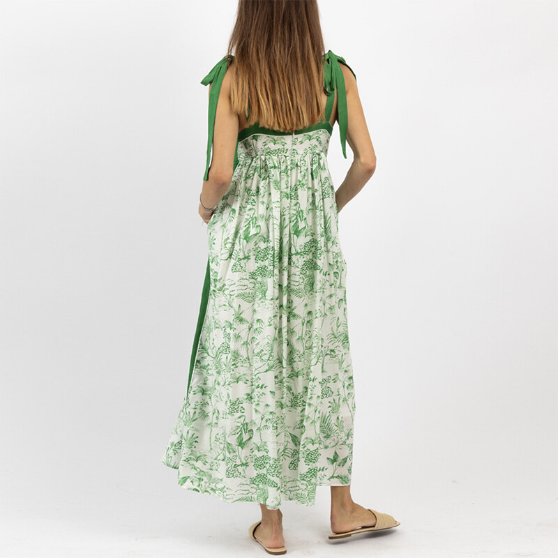 Pavasarinis laisvalaikio gėlių raštas, šventinė paplūdimio suknelė, moteriška Seksuali kvadratinė apykakle, surišama ilga suknelė Vasarinė laisva Boho suknelė be nugaros