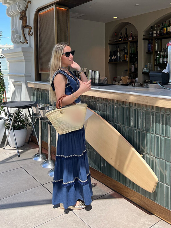 Rochie midi vintage șic cu volane îmbinate pentru femei, la modă, cu decolteu în V, fără mâneci, cu talie înaltă, rochii de club de petrecere pentru femei 2024