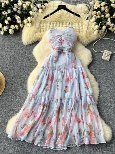 Rochie SINGREINY în stil francez pentru femei, vară, fără mâneci, fără spate, fără bretele, cu fermoar, cu imprimeu floral, rochie de vacanță cu volan