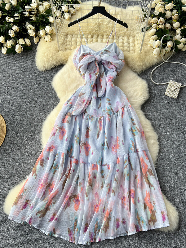 SINGREINY Ženska ljetna haljina u francuskom stilu, bez rukava, bez naramenica, dizajn patentnog zatvarača, ženska haljina za odmor s cvjetnim naborima