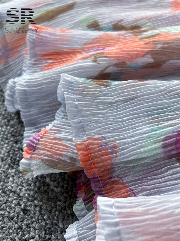 SINGREINY Ženska ljetna haljina u francuskom stilu, bez rukava, bez naramenica, dizajn patentnog zatvarača, ženska haljina za odmor s cvjetnim naborima