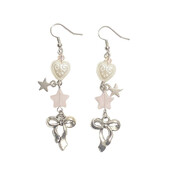 rožiniai kaspinėliai auskarai Y2K rankų darbo