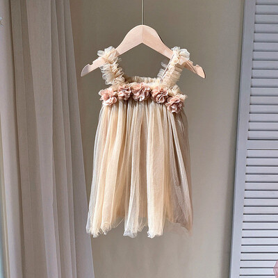 Suvisest võrgust tüllist printsess Slip Tutu kleidid 3D lillega merineitsi sünnipäevakleit beebitüdrukutele Riided Varrukateta tüdrukute riided