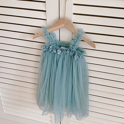 Suvisest võrgust tüllist printsess Slip Tutu kleidid 3D lillega merineitsi sünnipäevakleit beebitüdrukutele Riided Varrukateta tüdrukute riided