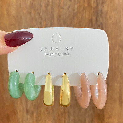 Trendikad akrüülist geomeetrilised kõrvarõngaste komplektid naistele Vintage Bohemia värvilised akrüülist C-kujulised kõrvarõngad moeehted kingitused