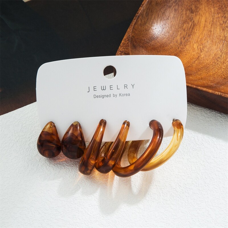 Trendikad akrüülist geomeetrilised kõrvarõngaste komplektid naistele Vintage Bohemia värvilised akrüülist C-kujulised kõrvarõngad moeehted kingitused