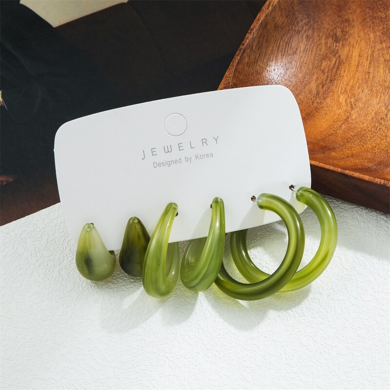 Trendikad akrüülist geomeetrilised kõrvarõngaste komplektid naistele Vintage Bohemia värvilised akrüülist C-kujulised kõrvarõngad moeehted kingitused